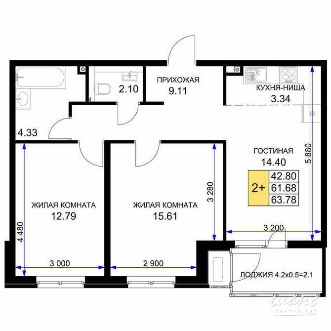 2-к квартира, 65.7 м², этаж 2/16 Краснодар - изображение 3