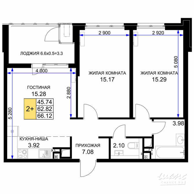 2-к квартира, 66.35 м², этаж 16/16 Краснодар - изображение 3