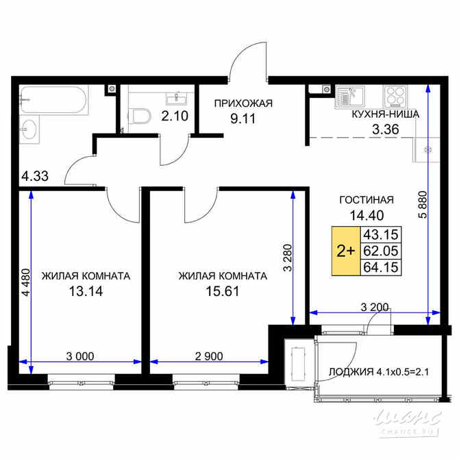 2-к квартира, 65.8 м², этаж 2/16 Краснодар - изображение 3