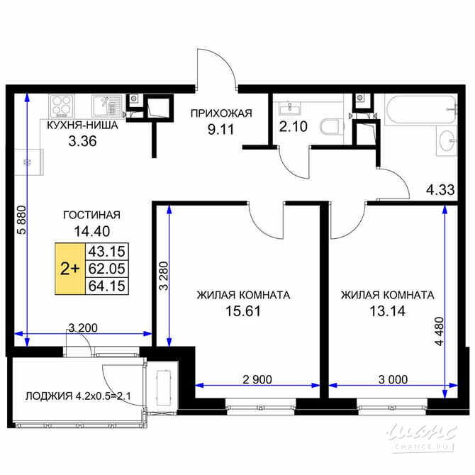 2-к квартира, 64.7 м², этаж 6/16 Краснодар - изображение 3