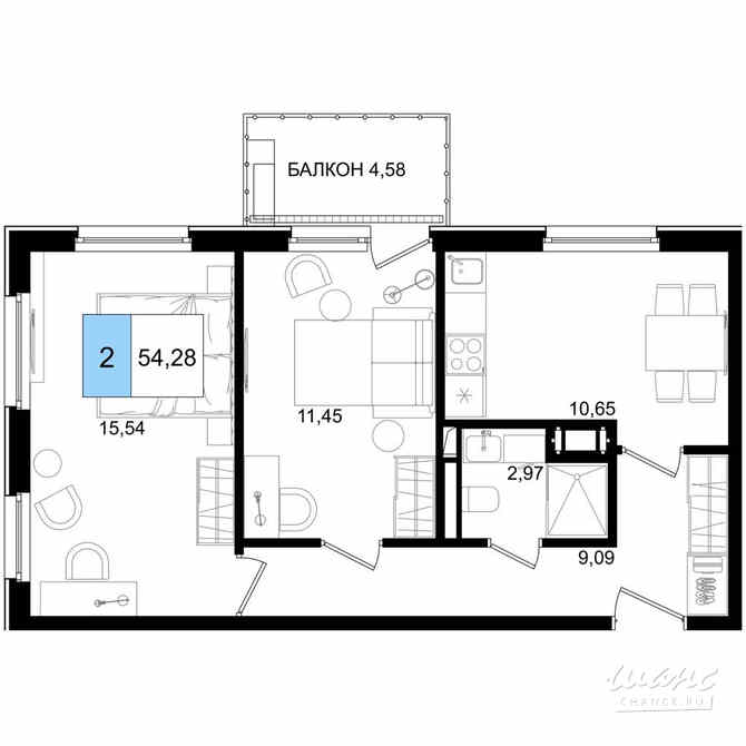2-к квартира, 54.28 м², этаж 3/9 Анапа - изображение 3