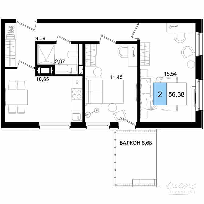 2-к квартира, 56.38 м², этаж 2/9 Анапа - изображение 3
