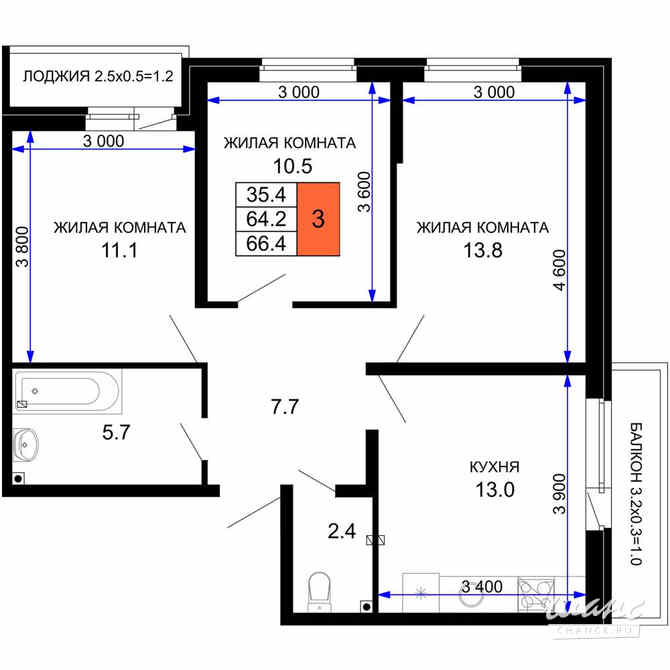 3-к квартира, 67.44 м², этаж 2/16 Краснодар - изображение 3