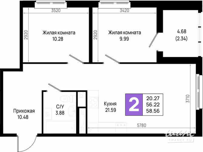 2-к квартира, 58.56 м², этаж 6/22 Всеволожск - изображение 3