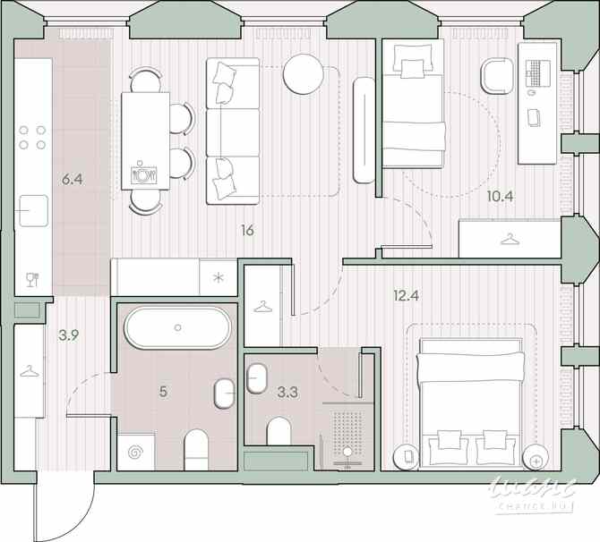 2-к квартира, 57.4 м², этаж 9/13 Москва - изображение 1