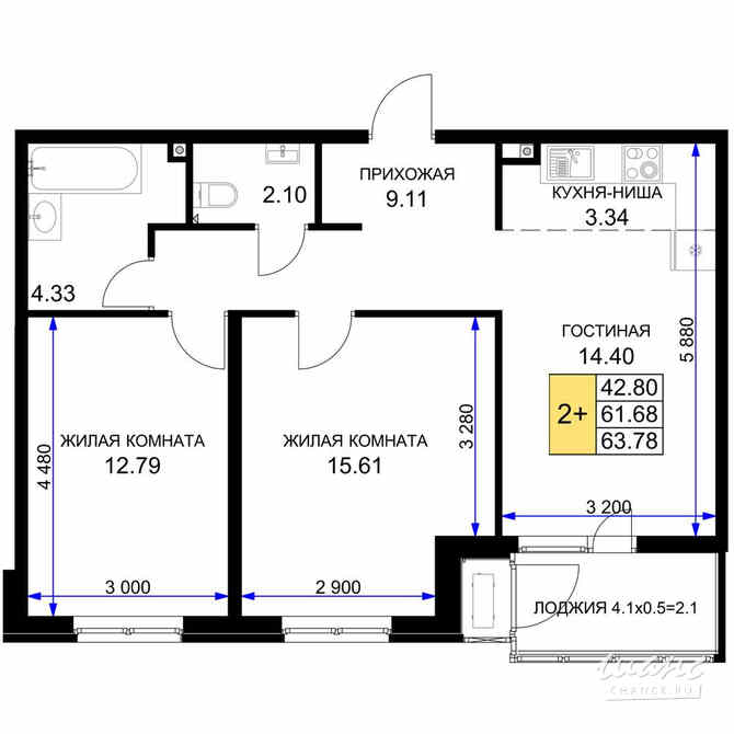 2-к квартира, 65.7 м², этаж 2/16 Краснодар - изображение 3