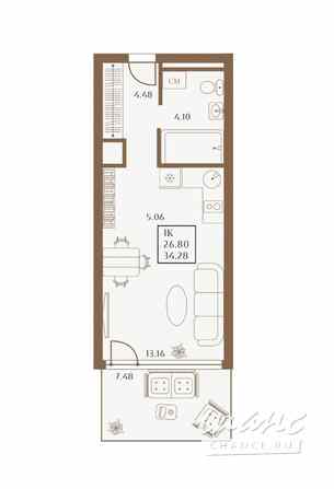 1-к квартира, 34.28 м², этаж 1/4  - изображение 3