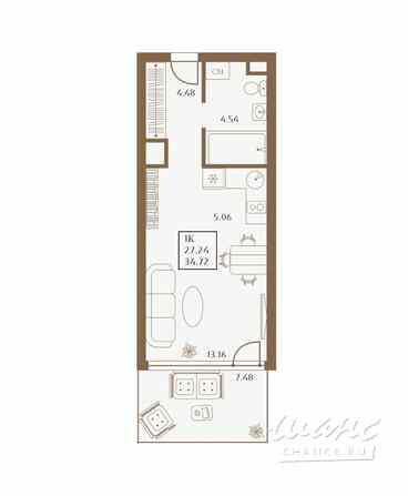 1-к квартира, 34.72 м², этаж 1/4  - изображение 3