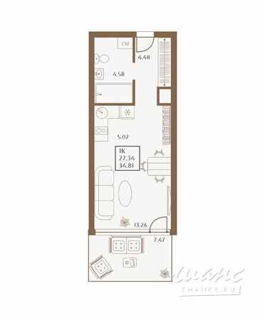 1-к квартира, 34.81 м², этаж 1/4  - изображение 3