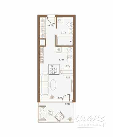 1-к квартира, 35.04 м², этаж 3/4  - изображение 3