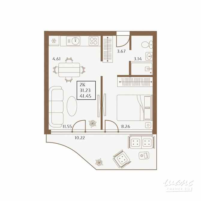 2-к квартира, 41.45 м², этаж 1/4  - изображение 3