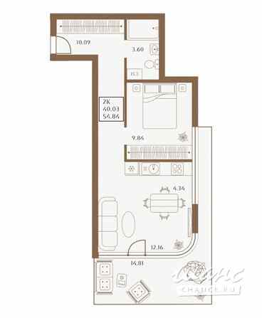 2-к квартира, 54.84 м², этаж 3/4  - изображение 3