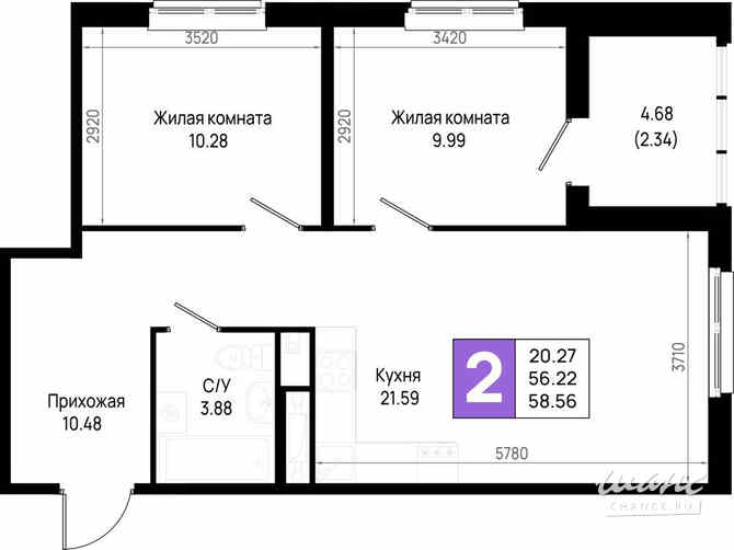 2-к квартира, 58.56 м², этаж 13/22 Всеволожск - изображение 3