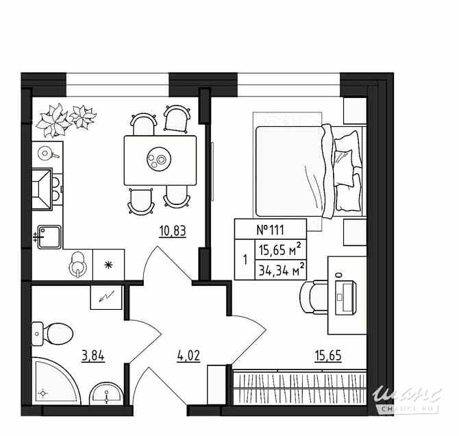 1-к квартира, 34.34 м², этаж 1/4 Выборг - изображение 3