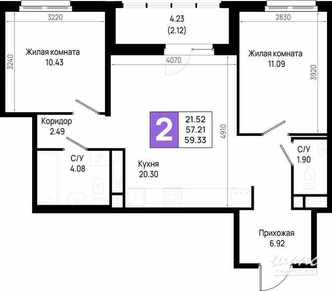 2-к квартира, 59.33 м², этаж 8/22 Всеволожск - изображение 3