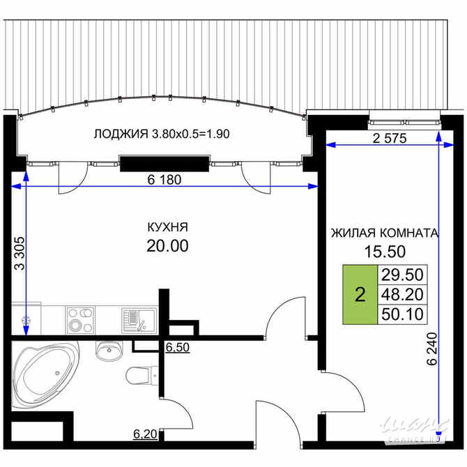 2-к квартира, 49.75 м², этаж 2/12 Анапа - изображение 3