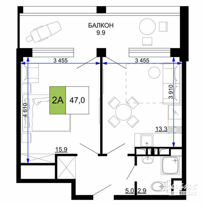 2-к квартира, 47 м², этаж 2/9 Анапа - изображение 3