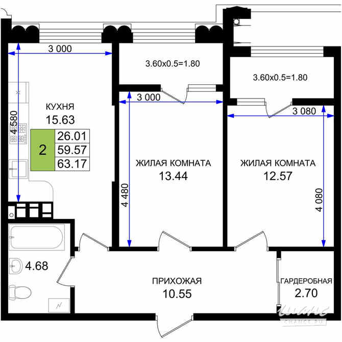 2-к квартира, 63.17 м², этаж 4/8 Новороссийск - изображение 3