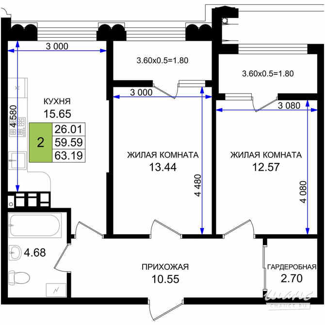 2-к квартира, 63.19 м², этаж 2/8 Новороссийск - изображение 3
