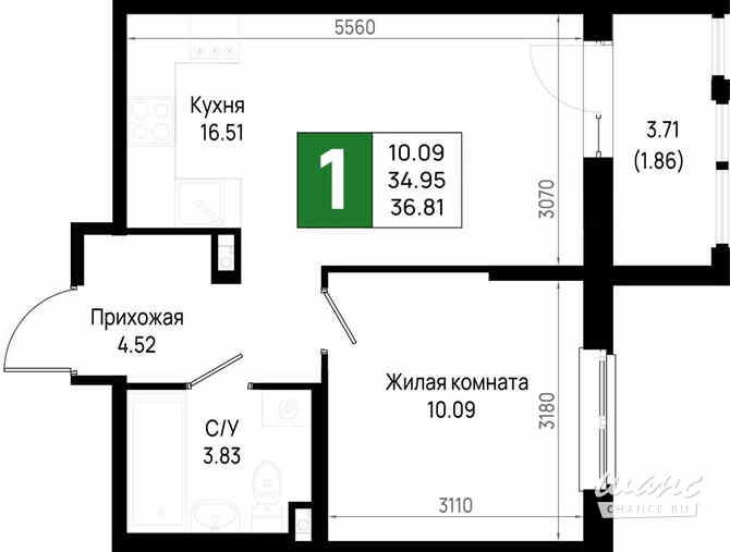 1-к квартира, 36.81 м², этаж 21/22 Всеволожск - изображение 3