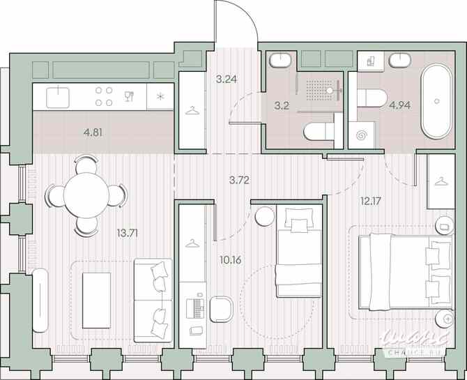 2-к квартира, 55.95 м², этаж 30/44 Москва - изображение 1