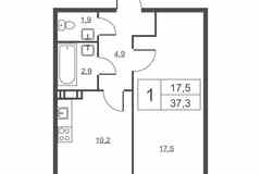 1-к квартира, 37.3 м², этаж 2/14