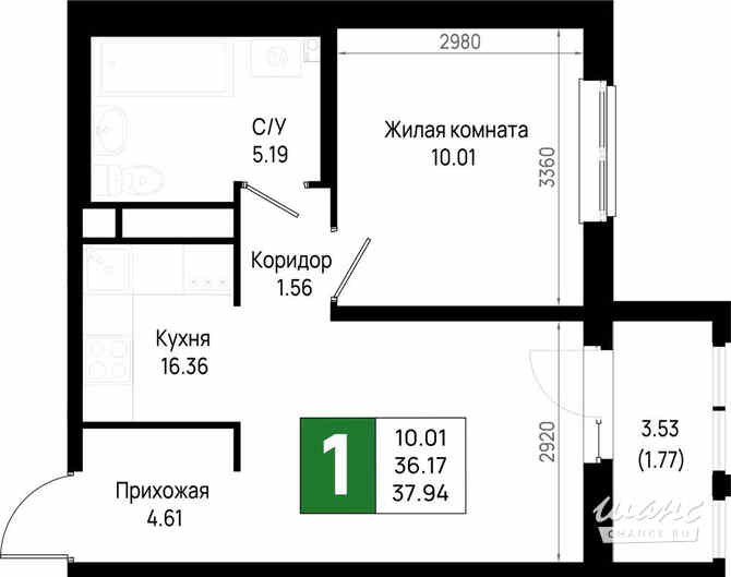 1-к квартира, 37.94 м², этаж 5/22 Всеволожск - изображение 3