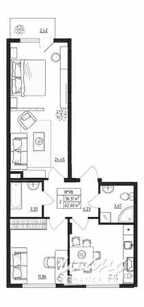 2-к квартира, 62.6 м², этаж 4/4 Выборг - изображение 3
