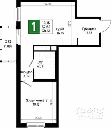 1-к квартира, 38.61 м², этаж 7/22 Всеволожск - изображение 3