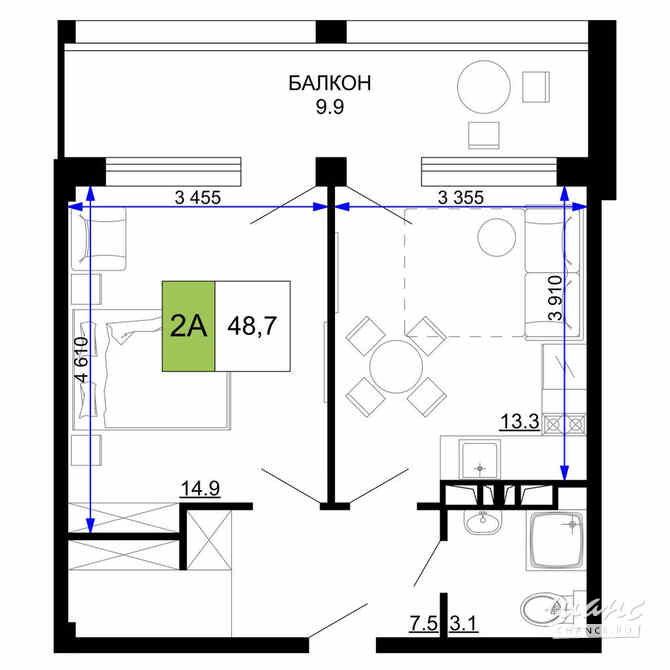 2-к квартира, 48.7 м², этаж 2/9 Анапа - изображение 3