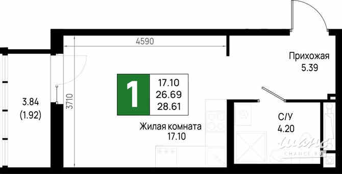 1-к квартира, 28.61 м², этаж 13/22 Всеволожск - изображение 3