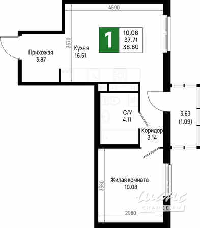 1-к квартира, 38.8 м², этаж 13/22 Всеволожск - изображение 3