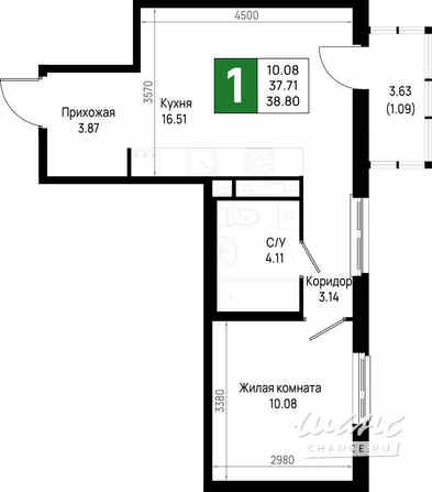 1-к квартира, 38.8 м², этаж 3/22 Всеволожск - изображение 3