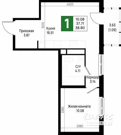 1-к квартира, 38.8 м², этаж 4/22 Всеволожск - изображение 3