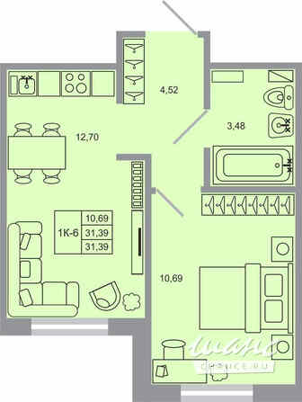 1-к квартира, 31.39 м², этаж 1/17 Бугры - изображение 1