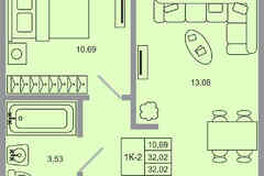 1-к квартира, 32.02 м², этаж 1/20