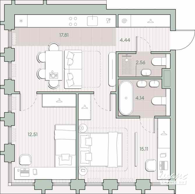 2-к квартира, 56.57 м², этаж 2/44 Москва - изображение 1