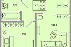 1-к квартира, 32.02 м², этаж 2/20