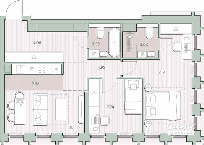 2-к квартира, 63.54 м², этаж 18/44 Москва - изображение 1