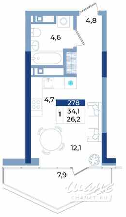 1-к квартира, 34.1 м², этаж 13/21 Крым - изображение 3