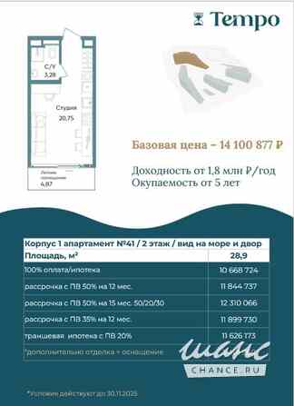 1-к квартира, 28.9 м², этаж 2/12 Крым - изображение 3
