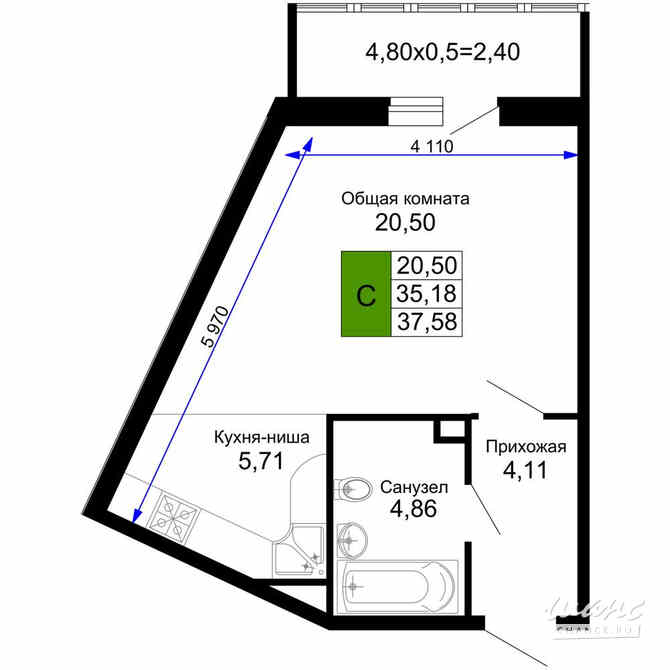 1-к квартира, 37.58 м², этаж 4/15 Краснодар - изображение 3