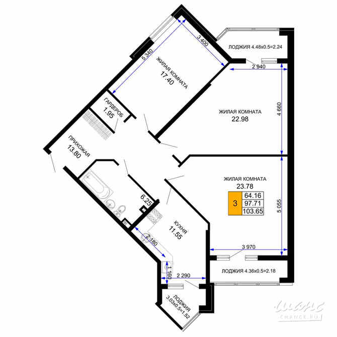 3-к квартира, 104.25 м², этаж 1/12 Краснодар - изображение 3