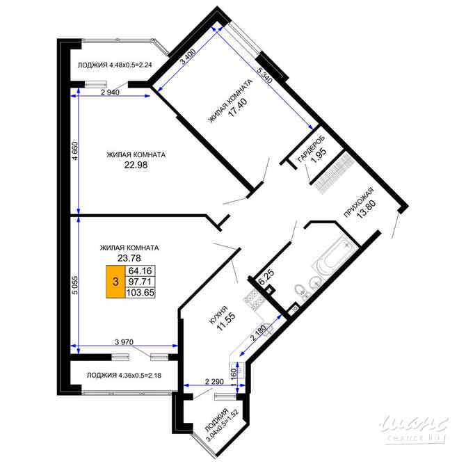 3-к квартира, 104.55 м², этаж 1/12 Краснодар - изображение 3
