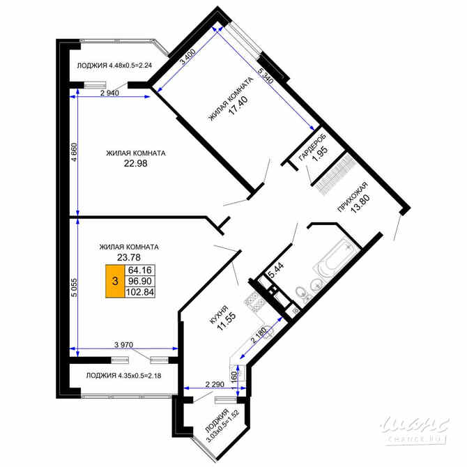 3-к квартира, 103.8 м², этаж 9/12 Краснодар - изображение 3