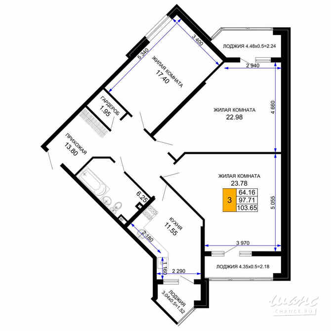 3-к квартира, 105.3 м², этаж 1/12 Краснодар - изображение 3