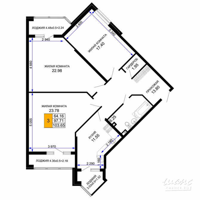 3-к квартира, 104.35 м², этаж 1/12 Краснодар - изображение 3