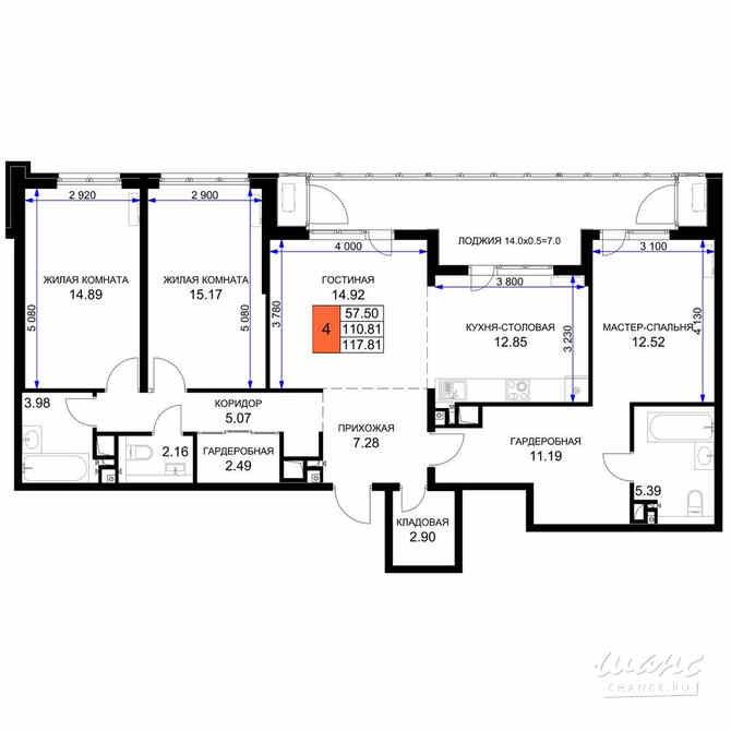 4-к квартира, 116.4 м², этаж 16/16 Краснодар - изображение 3