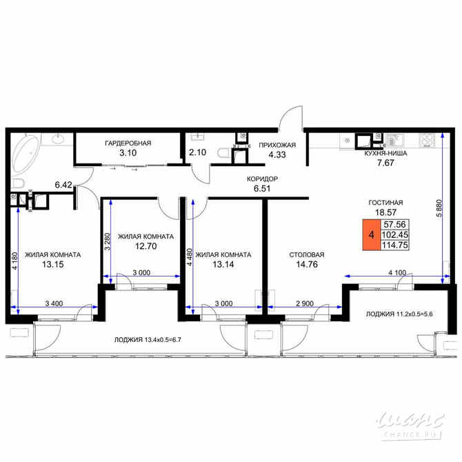 4-к квартира, 115.2 м², этаж 16/16 Краснодар - изображение 3