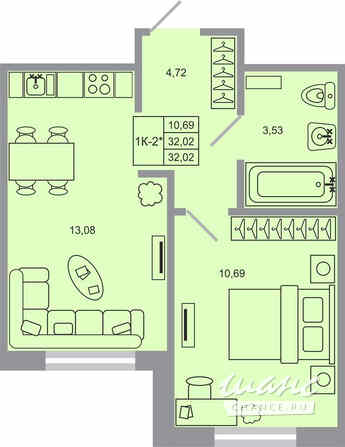 1-к квартира, 32.02 м², этаж 1/20 Бугры - изображение 1